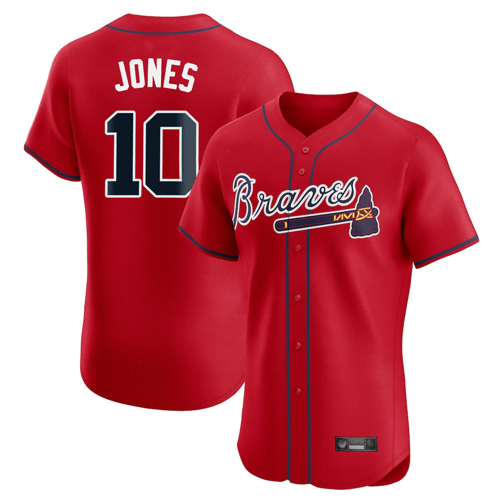 Atlanta Braves #10 Chipper Jones Player Red Jereymy Limited Elite Home Game Stitched Jerseys