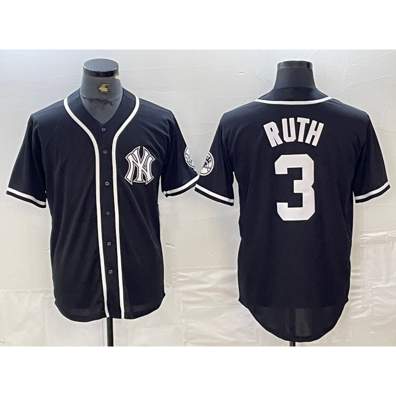 New York Yankees #3 Babe Ruth Black White Jereymy Cool Base Stitched Jersey