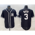 New York Yankees #3 Babe Ruth Black White Jereymy Cool Base Stitched Jersey
