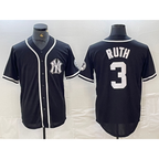 New York Yankees #3 Babe Ruth Black White Jereymy Cool Base Stitched Jersey