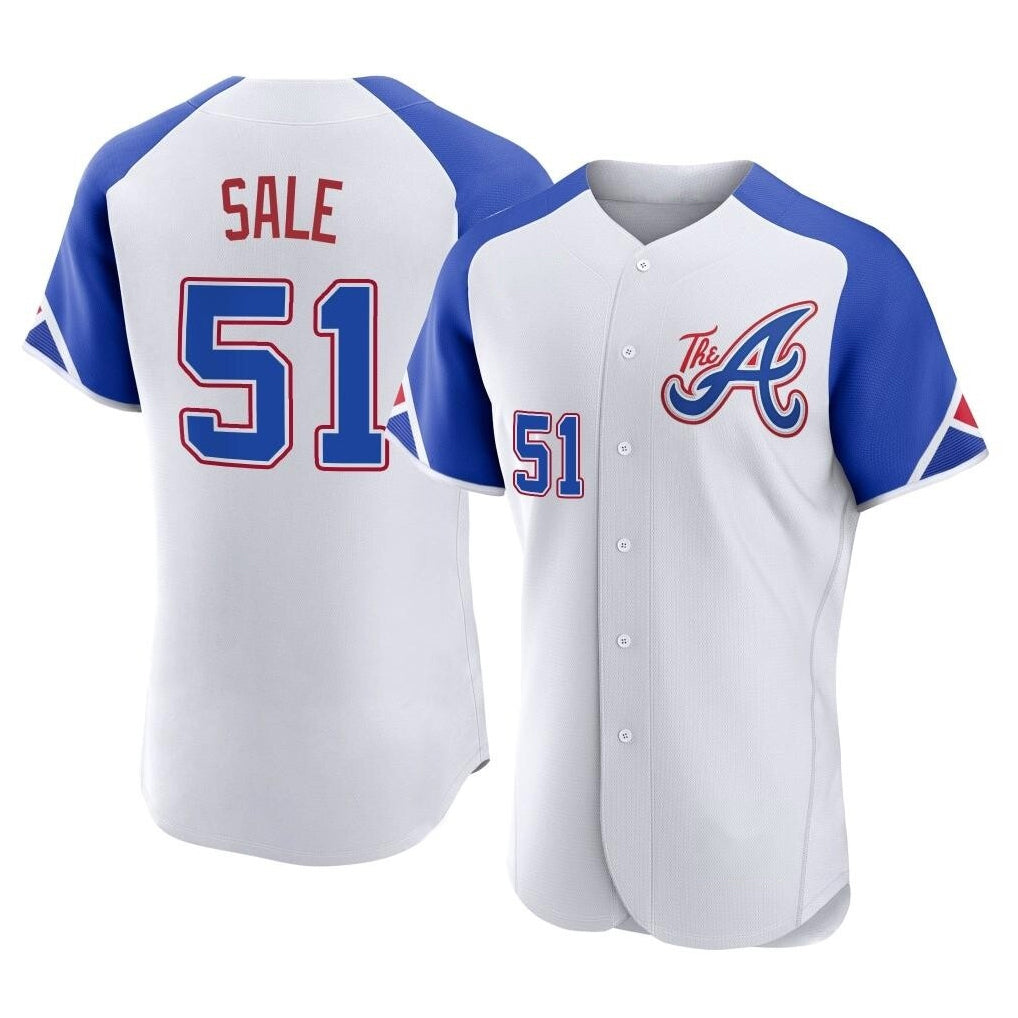 Atlanta Braves #51 Chris Sale Player White Jereymy City Connect Limited Elite Home Game Stitched Jerseys