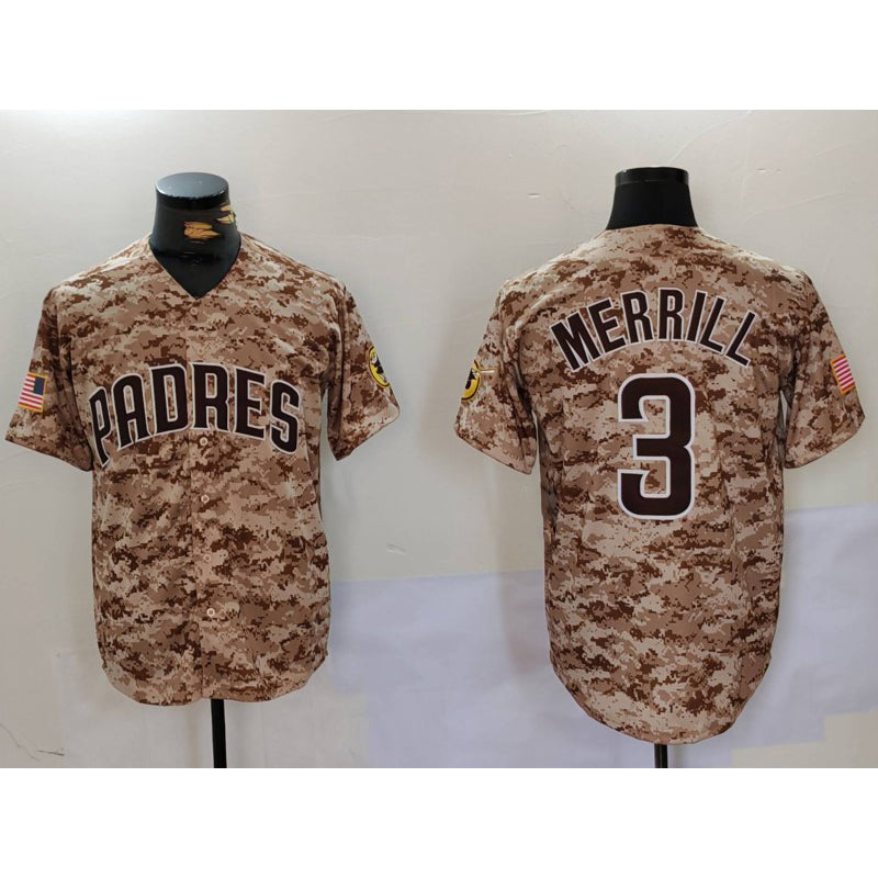 San Diego Padres #3 Jackson Merrill Camo Jereymy Cool Base Stitched Jersey