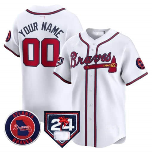 Custom Atlanta Braves 2024 Spring Training Patch Vapor Premier Limited Jersey ¨C White Jereymy