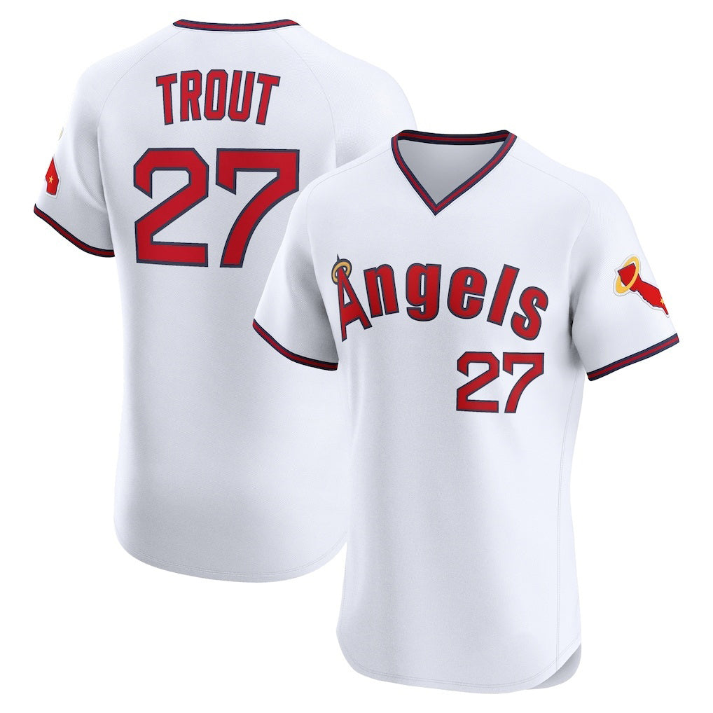 Los Angeles Angels #27 Mike Trout White Jereymy Alternate 2 Elite Jersey