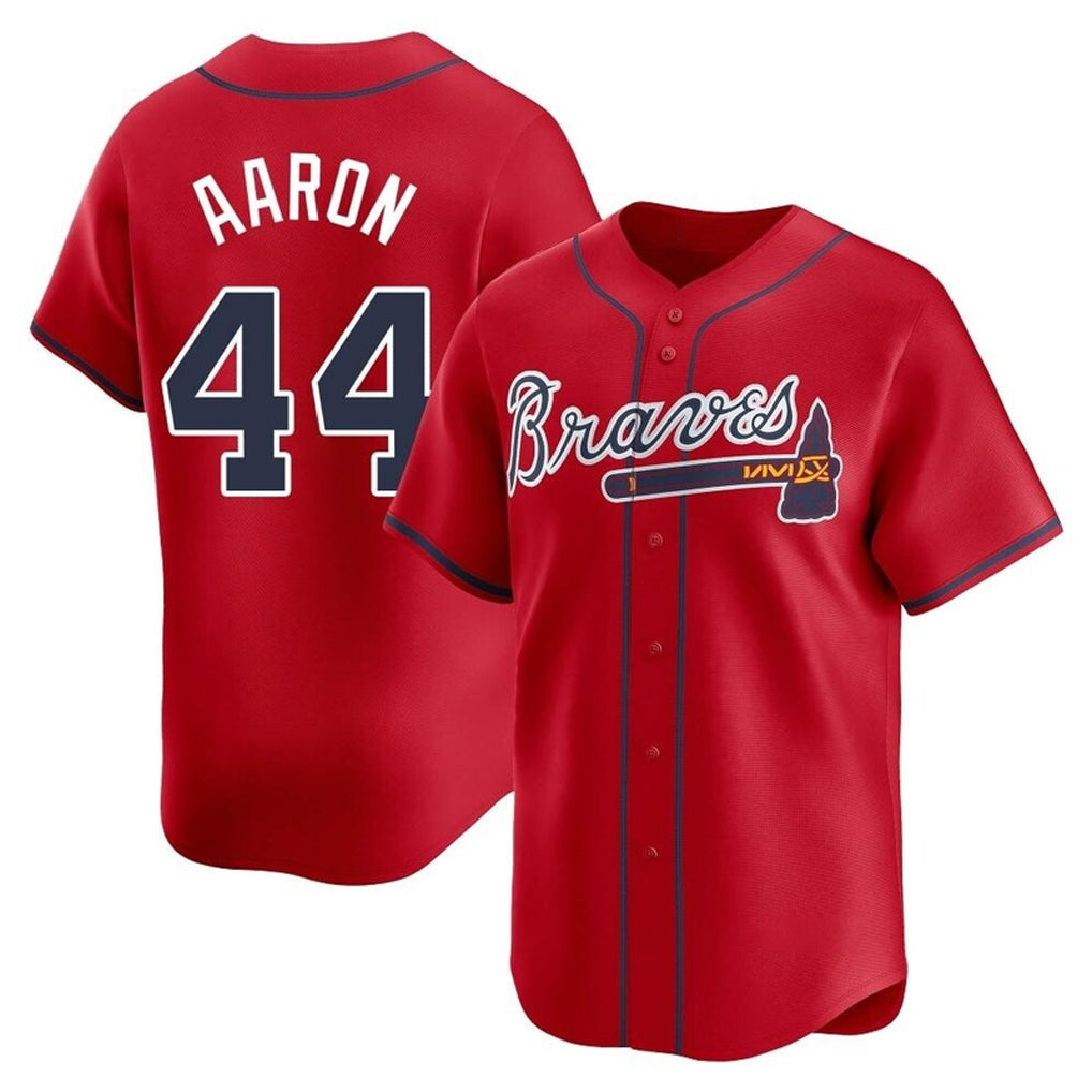 Atlanta Braves #44 Hank Aaron Player Red Jereymy Limited Home Game Stitched Jerseys