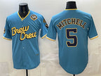 Milwaukee Brewers #5 Garrett Mitchell Powder Blue Jereymy City Connect With Home & Bob Uecker Patch Limited Stitched Jersey