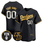 Custom Los Angeles Dodgers Vin Patch & Kobe Bryant Signature Vapor Premier Limited Jersey ¨C All Stitched-Black Jereymy