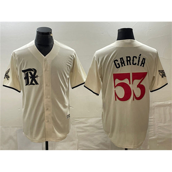 Texas Rangers #53 Adolis Garc¨ªa Cream Jereymy City Connect Cool Base Stitched Jersey