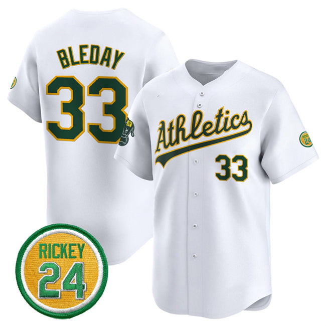 Oakland Athletics #33 JJ Bleday White Jereymy 2024 Home Limited With Rickey Henderson Patch Stitched Jersey