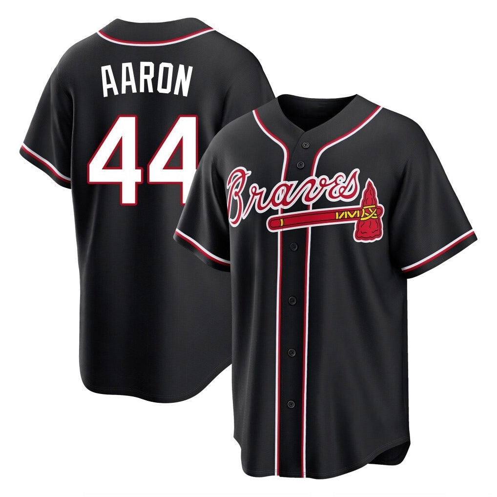 Atlanta Braves #44 Hank Aaron Player Black Jereymy Fashion Out Game Stitched Jerseys
