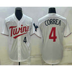 Minnesota Twins #4 Carlos Correa Number White Red Jereymy Stitched Cool Base Jersey