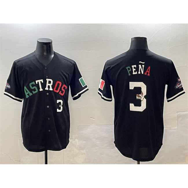 Houston Astros #3 Jeremy Pena Black Jereymy Mexico With World Serise Champions Patch Cool Base Stitched Jersey