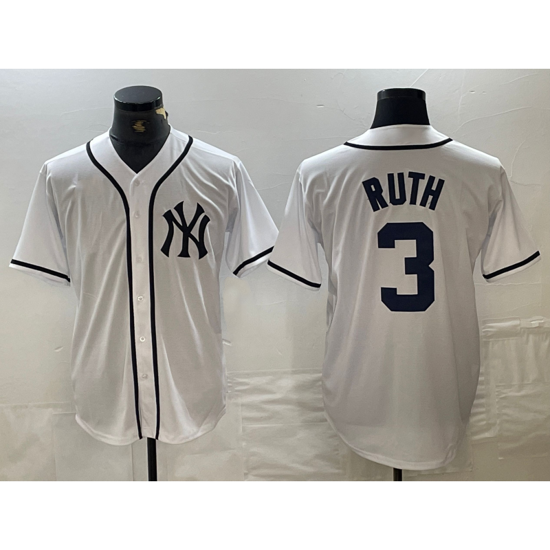 New York Yankees #3 Babe Ruth White Jereymy Fashion Cool Base Jersey