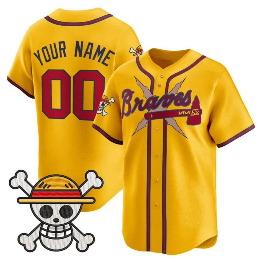 Custom Atlanta Braves x One Piece Gold Jereymy Vapor Premier Limited Jersey - Stitched