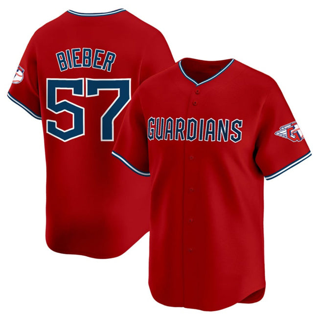 Cleveland Guardians #57 Shane Bieber Red Jereymy Alternate Limited Stitched Jersey