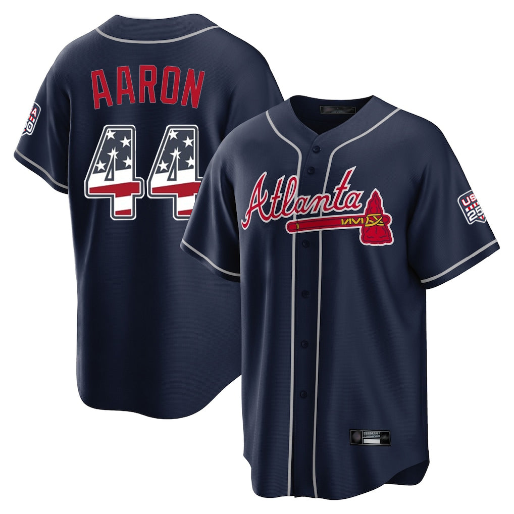 Atlanta Braves #44 Hank Aaron Player Navy Jereymy USA 250 Fourth Of July Limited Home Game Stitched Jerseys