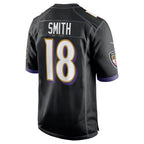 B.Ravens #18 Roquan Smith Black Jereymy Alternate Game Jersey