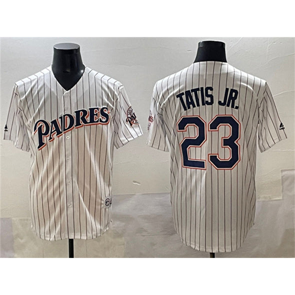 San Diego Padres #23 Fernando Tatis Jr. White Jereymy Throwback With Patch Cool Base Stitched Jersey