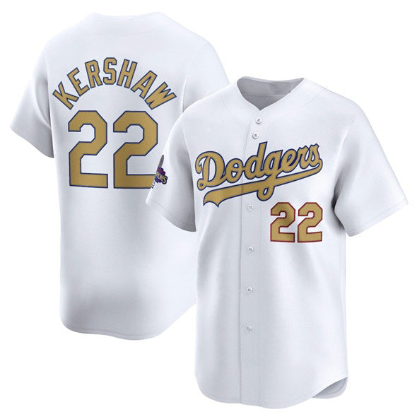 Los Angeles Dodgers #22 Clayton Kershaw White Jereymy 2025 Gold Collection Limited Stitched Jersey