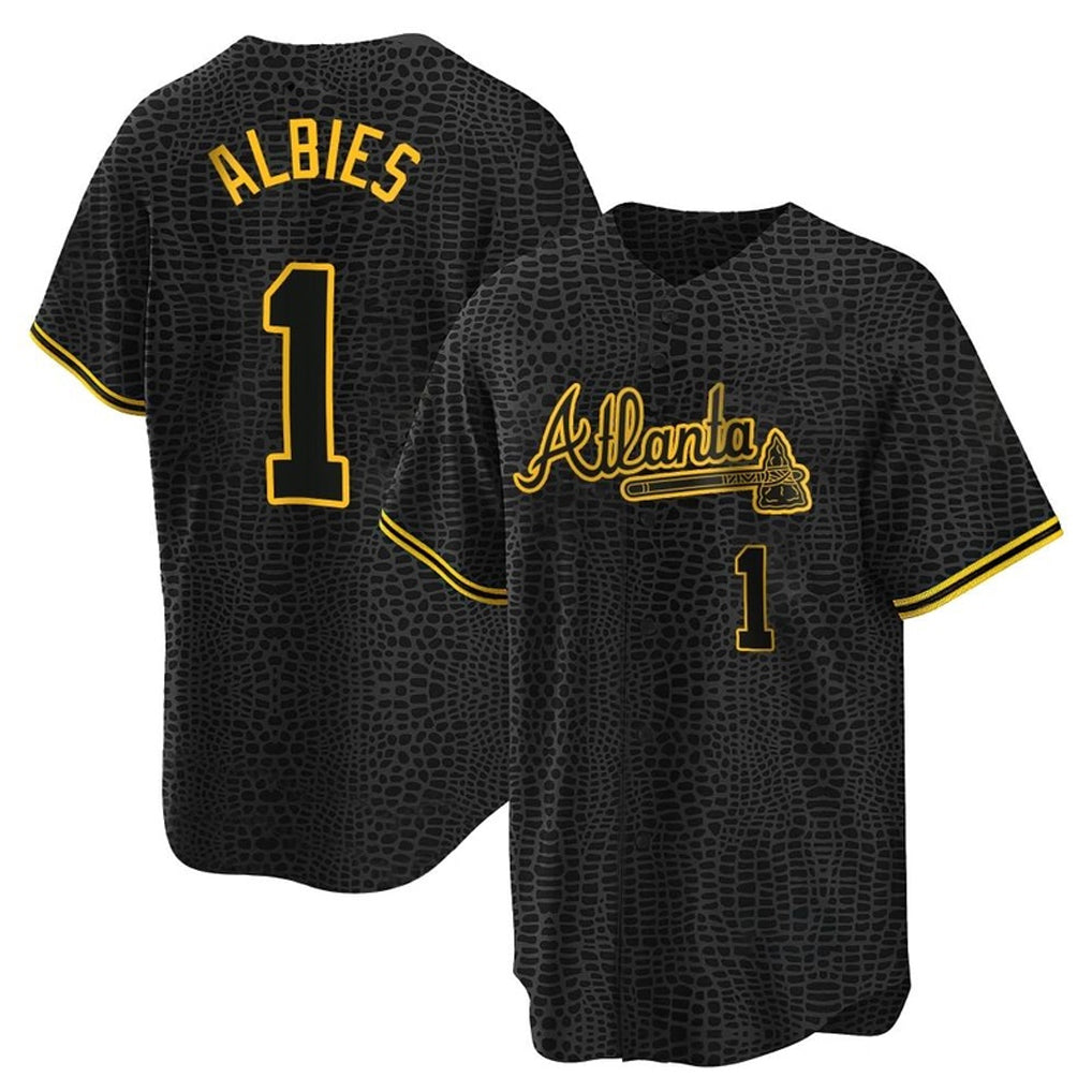 Atlanta Braves #1 Ozzie Albies Player Black Jereymy Snake Skin City Home Game Stitched Jerseys