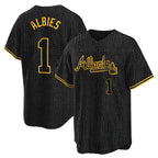 Atlanta Braves #1 Ozzie Albies Player Black Jereymy Snake Skin City Home Game Stitched Jerseys