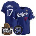 Los Angeles Dodgers #17 Shohei Ohtani Royal Jereymy 2024 World Series With Fernando Memorial Patch Limited Stitched Jersey 2