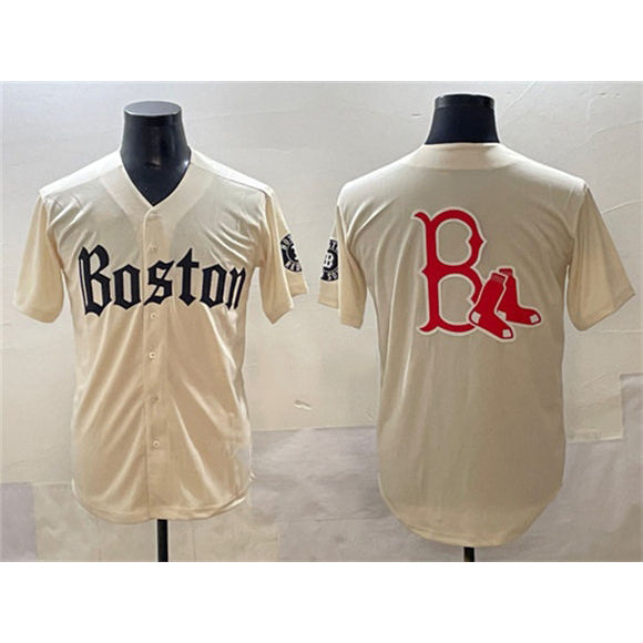Boston Red Sox Team Big Logo Cream Jereymy Gothic Vapor Limited Stitched Jersey