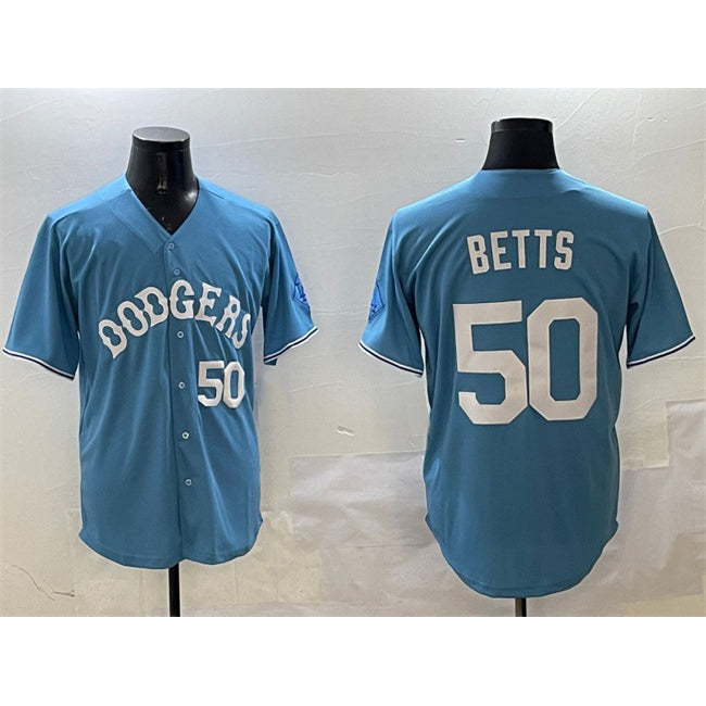 Los Angeles Dodgers #50 Mookie Betts Light Blue Jereymy Limited Stitched Jersey