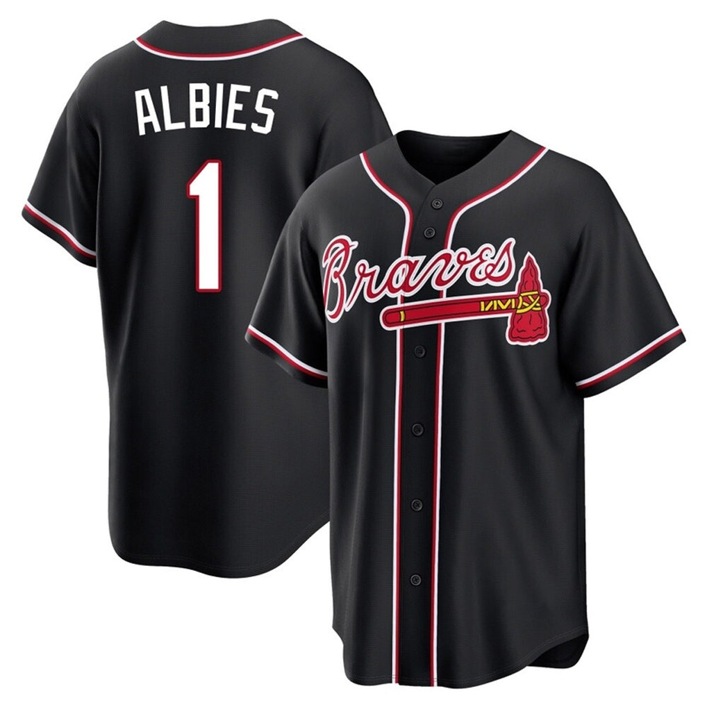 Atlanta Braves #1 Ozzie Albies Player Black Jereymy Fashion Out Game Stitched Jerseys