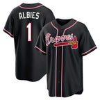 Atlanta Braves #1 Ozzie Albies Player Black Jereymy Fashion Out Game Stitched Jerseys