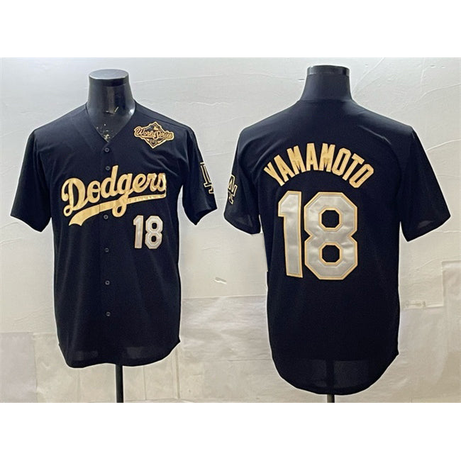 Los Angeles Dodgers #18 Yoshinobu Yamamoto Black Gold Jereymy 2025 World Series Patch Limited Stitched Jersey