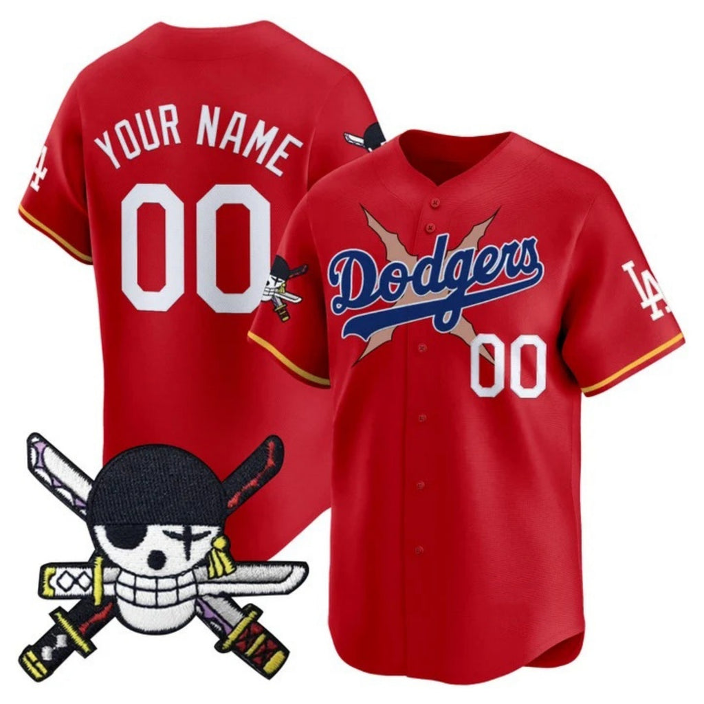Custom Los Angeles Dodgers x One Piece Red Jereymy Zoro Patch Vapor Premier Limited Jersey - Stitched
