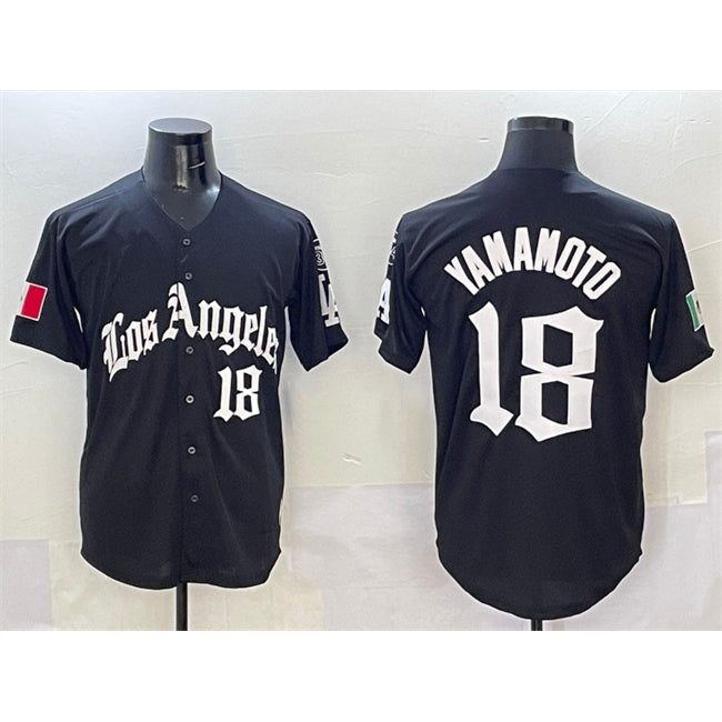 Los Angeles Dodgers #18 Yoshinobu Yamamoto Black Jereymy Mexico 2025 LA Gothic Style With Fernando Patch Vapor Premier Limited Stitched Jersey
