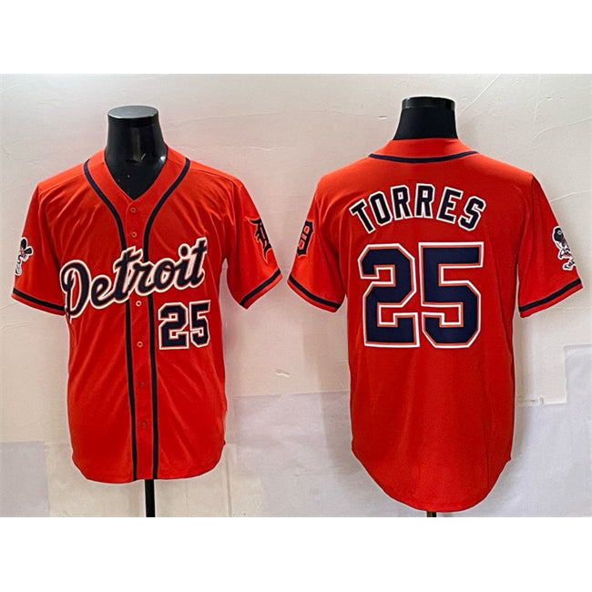 Detroit Tigers #25 Gleyber Torres Orange Jereymy With Patch Vapor Premier Limited Stitched Jersey 2