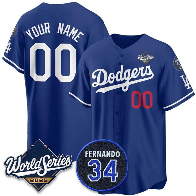 Custom Los Angeles Dodgers Active Player Royal Jereymy 2025 World Series With No.34 Patch Limited Stitched Jersey