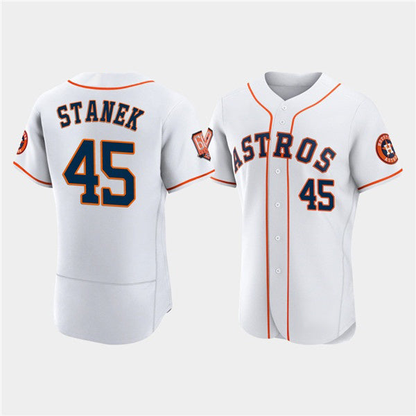 Houston Astros #45 Ryne Stanek White Jereymy 60th Anniversary Flex Base Stitched Jersey