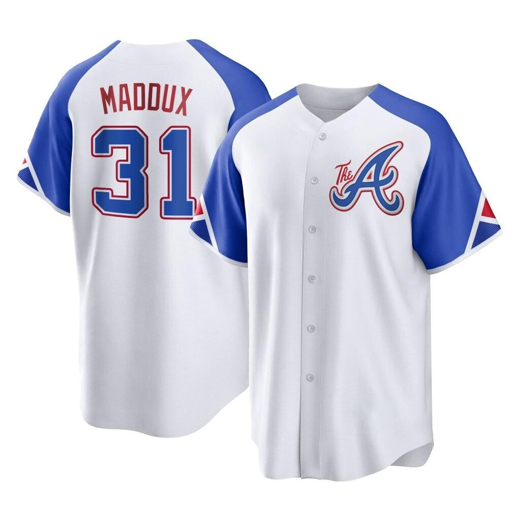Atlanta Braves #31 Greg Maddux Player White Jereymy City Connect Home Game Stitched Jerseys