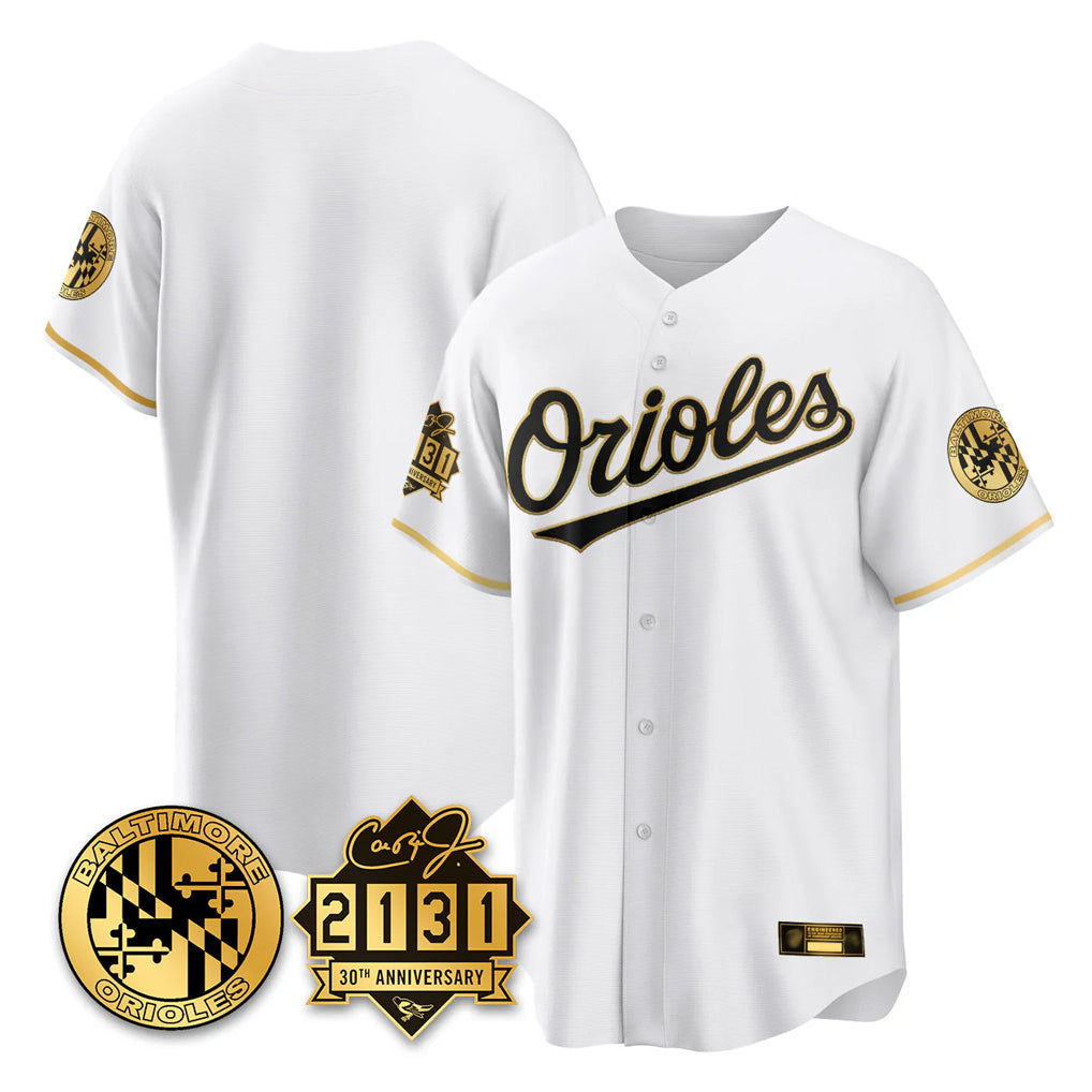 Baltimore Orioles White Gold Jereymy 30th Anniversary of 2131 Home Game Blank Player Stitched Jerseys