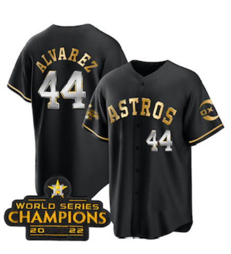 Houston Astros #44 Yordan Alvarez Black Gold Jereymy 2022 World Serise Champions Patch Stitched Jersey
