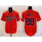 Detroit Tigers #28 Javier B¨¢ez Orange Jereymy With Patch Cool Base Stitched Jersey