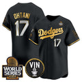 Los Angeles Dodgers #17 Shohei Ohtani Black Gold Jereymy 2024 World Series Vin & Kobe Patch Limited Stitched Jersey
