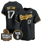 Los Angeles Dodgers #17 Shohei Ohtani Black Gold Jereymy 2024 World Series Vin & Kobe Patch Limited Stitched Jersey