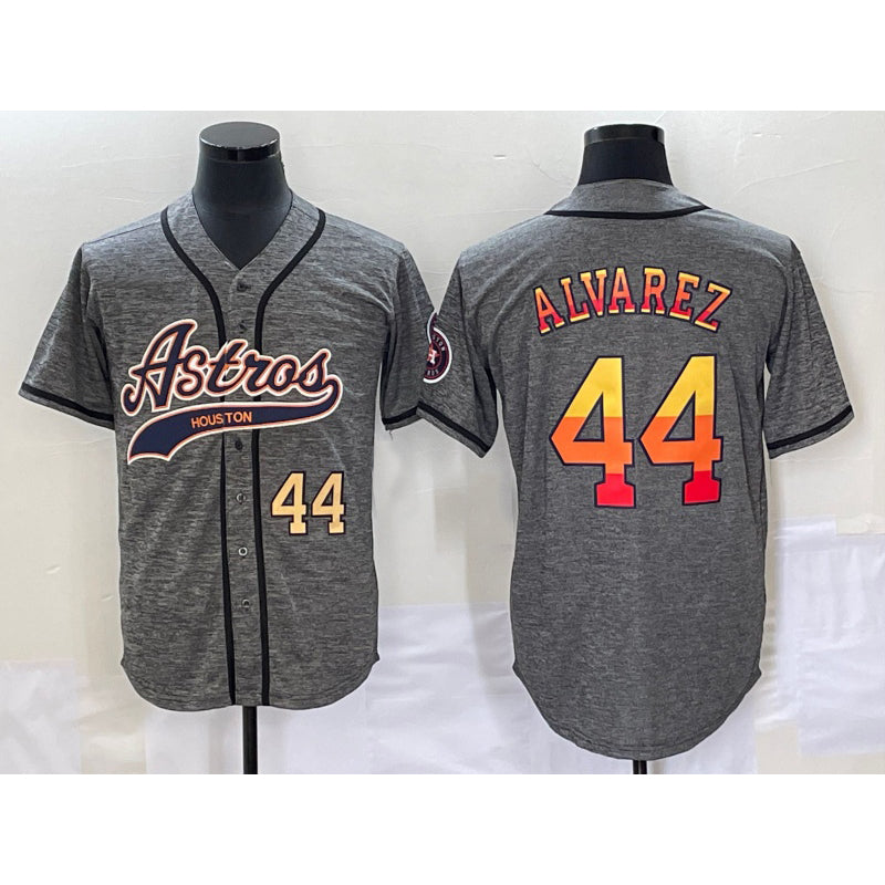 Houston Astros #44 Yordan Alvarez Number Grey Jereymy Gridiron Cool Base Stitched Jersey