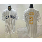 New York Yankees #2 Derek Jeter White Jereymy Pinstripe Name Fashion Cool Base Jersey