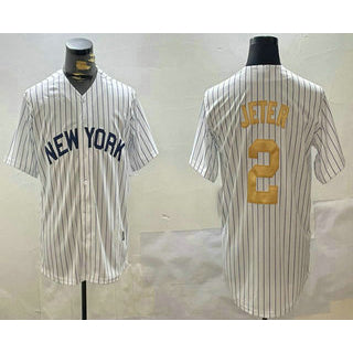 New York Yankees #2 Derek Jeter White Jereymy Pinstripe Name Fashion Cool Base Jersey