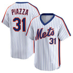 New York Mets #31 Mike Piazza White Jereymy Throwback Cooperstown Collection Limited Jersey
