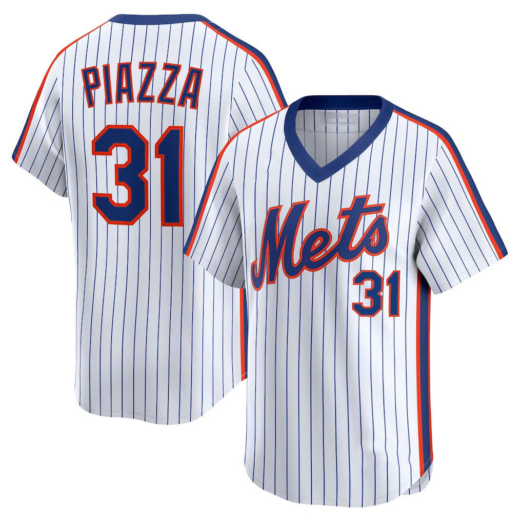 New York Mets #31 Mike Piazza White Jereymy Throwback Cooperstown Collection Limited Jersey