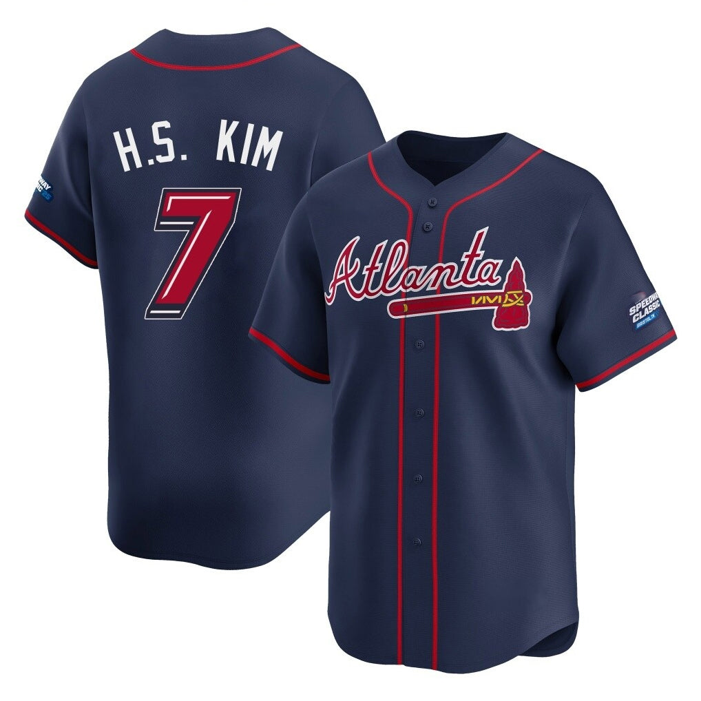 Atlanta Braves #7 Ha-Seong Kim Player Navy Jereymy 2025 Speedway Classic Home Game Stitched Jerseys
