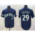 Seattle Mariners #29 Cal Raleigh Navy Jereymy With 2025 AL West Division Champions Patch Limited Stitched jersey