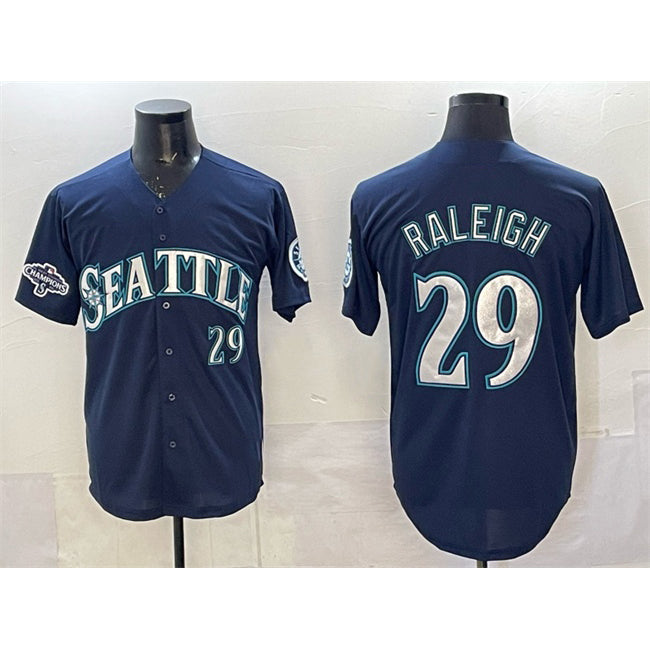 Seattle Mariners #29 Cal Raleigh Navy Jereymy With 2025 AL West Division Champions Patch Limited Stitched jersey